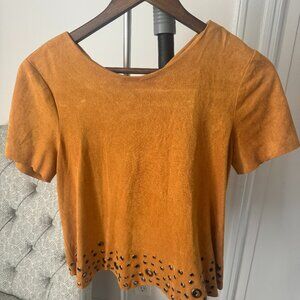 Design Lab Suede Yellow Top with Metal Detailing - Size Small
